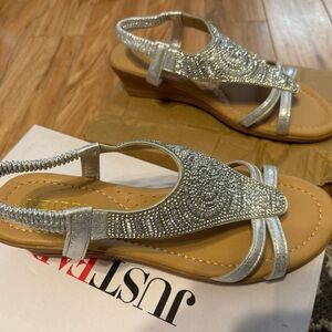 JustFab Shimmering Silver Women's Sandals